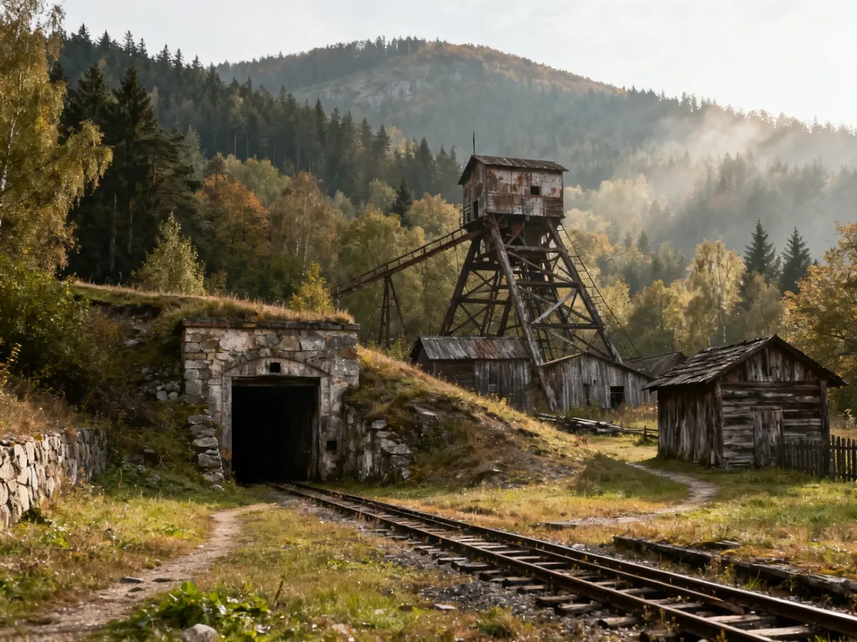 Historyczna kopalnia złota w krajobrazie Dolnego Śląska
