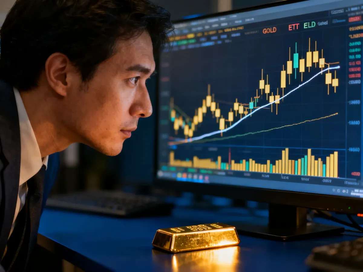 Analityk finansowy analizujący wykres instrumentu ETF na złoto